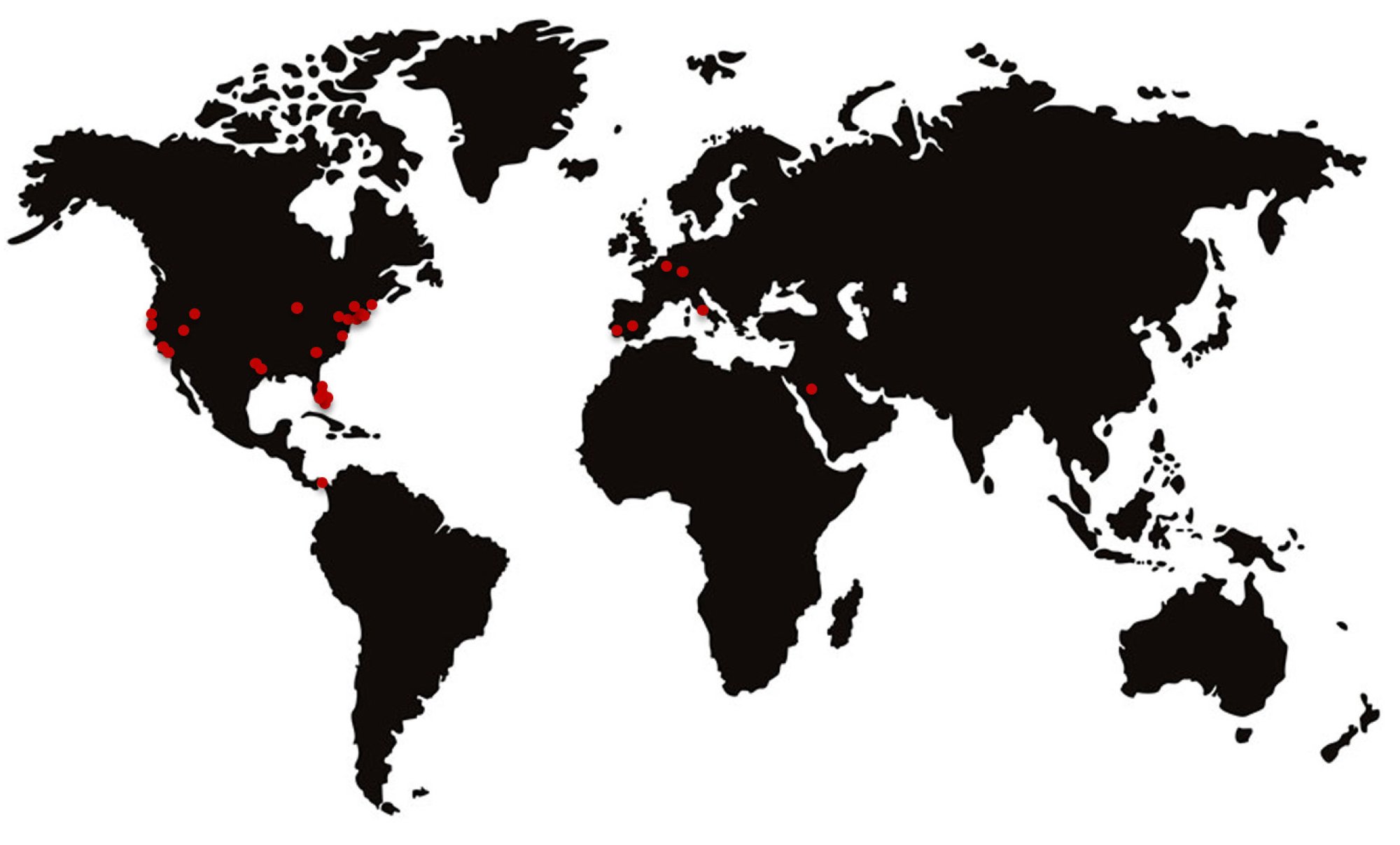 World map showing the global distribution of Italkraft sales centers across North America, Europe, and the Middle East. World map showing the global distribution of Italkraft sales centers across North America, Europe, and the Middle East.